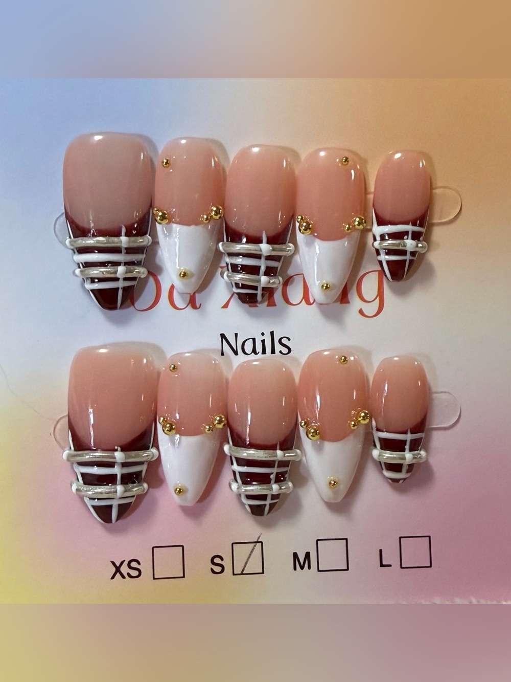 Neutral Pink & White Decorative Press-On Nails